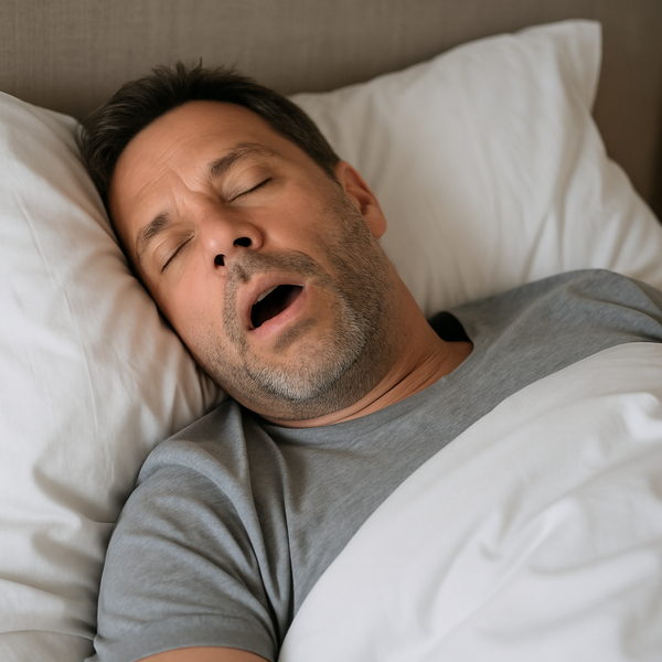 Mann liegt schnarchend im Bett