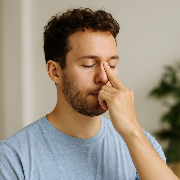 Blogbild einer Person, die auf ihre Nase drückt, um leichter zu atmen