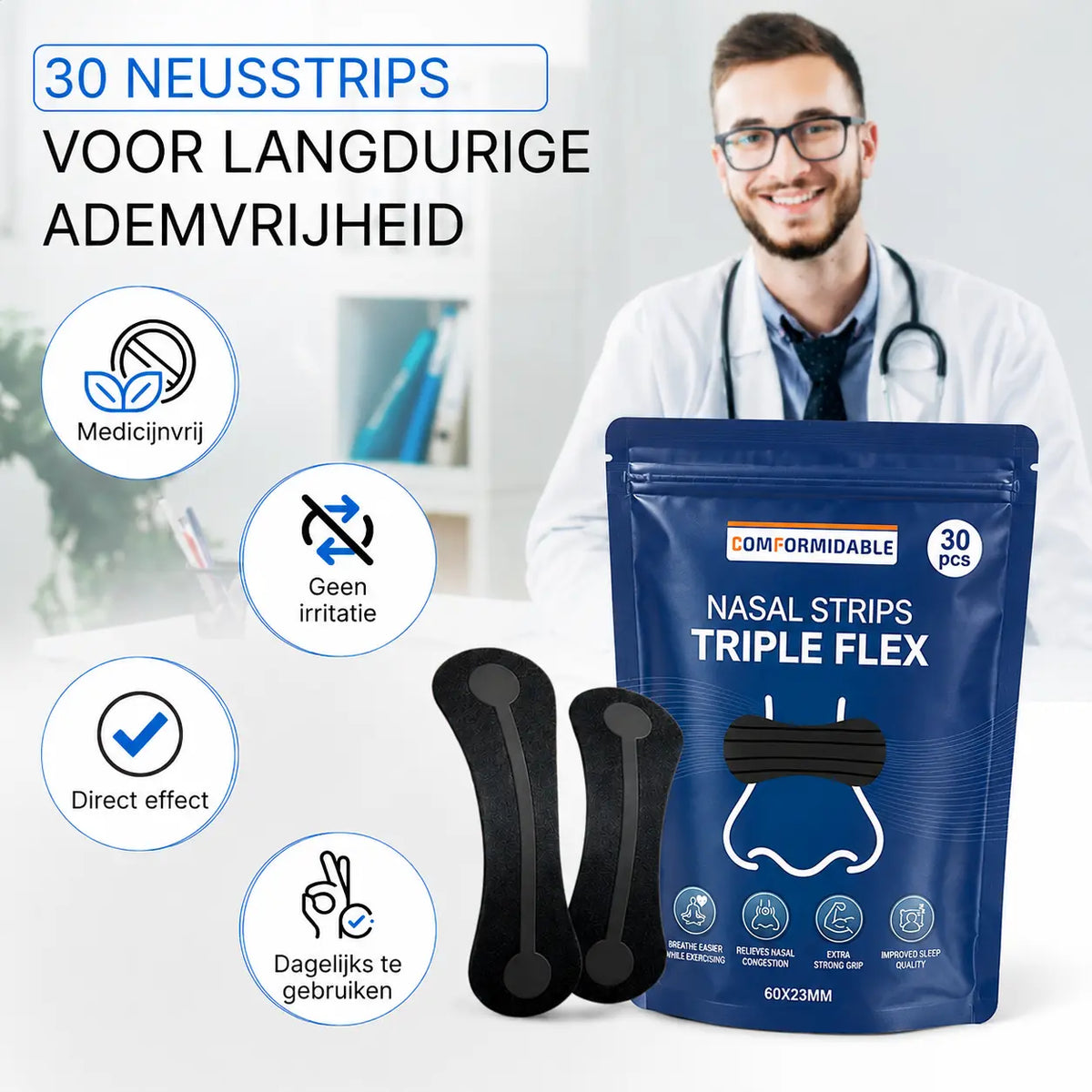 30 Comformidable Nasenstrips für eine bessere Atmung, Produktübersicht.