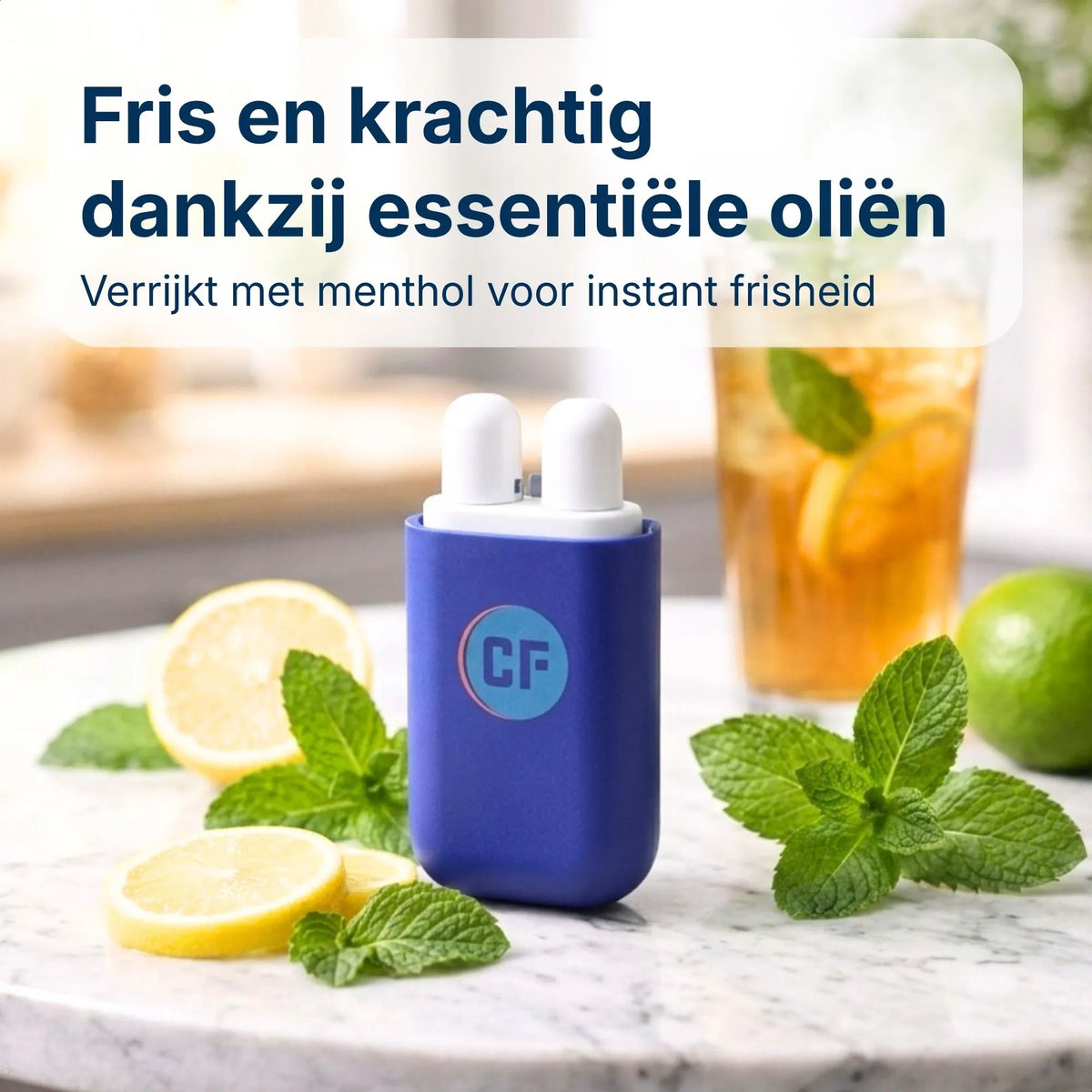 Comformidable Duo Nasal Inhaler mit Menthol und ätherischen Ölen neben frischer Minze und Zitrone