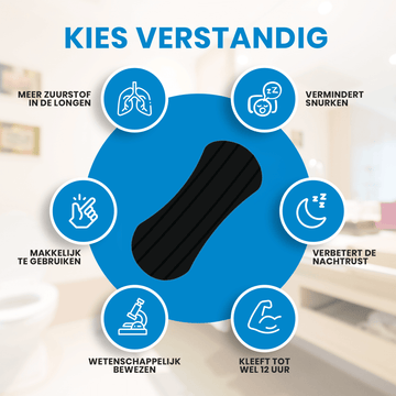 Infografik mit Piktogrammen rund um ein schwarzes Nasenpflaster und den zugehörigen Eigenschaften