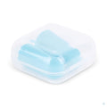 Geschlossene blaue Aufbewahrungsbox mit Ohrstöpseln aus dem Comformidable Anti-Schnarch-Kit
