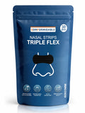Vorderansicht der dunkelblauen Comformidable Nasal Strips Triple Flex Verpackung, 30 Stück, 60x23 mm.