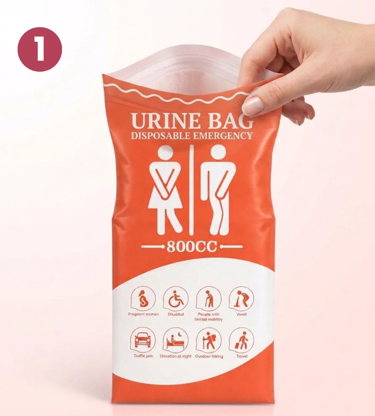 Schritt 1: Der Urinbeutel wird von Hand geöffnet