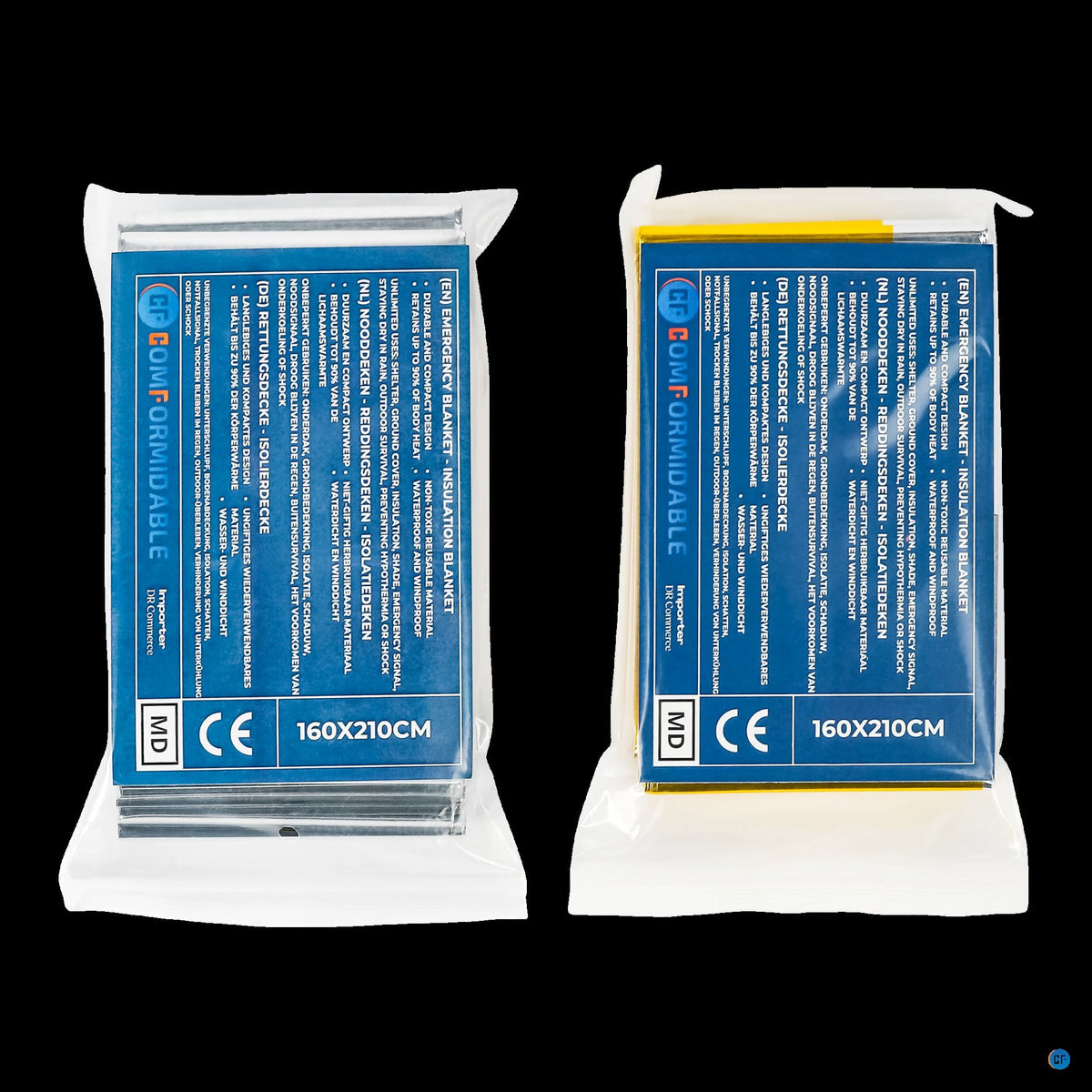 Einzeln verpackte Comformidable Rettungsdecke mit sichtbaren Produktangaben