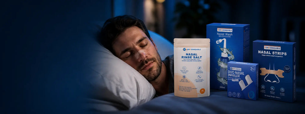 Person schläft ruhig mit Comformidable Nasenstrip für freies Atmen