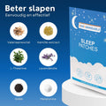 Übersicht der natürlichen Inhaltsstoffe in Schlafpflastern, darunter Baldrianwurzel, Kamillenextrakt, L-Theanin, Lavendelöl, GABA und Melatonin, neben der Produktverpackung.